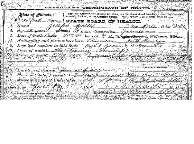 Joseph Maddox's death certificate
